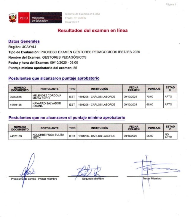 TIPO DE EVALUACIÓN: PROCESO EXAMEN GESTORES PEDAGOGICOS IESTP/IES 2025